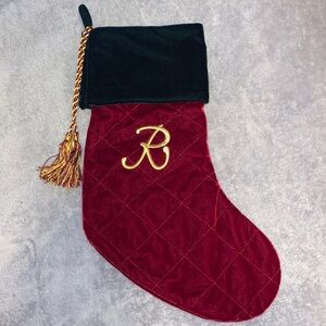 Velvet Monogram R Christmas Stocking
